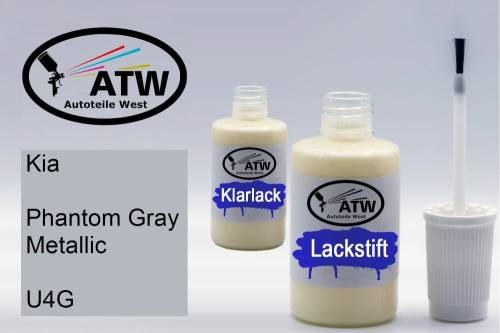 Kia, Phantom Gray Metallic, U4G: 20ml Lackstift + 20ml Klarlack - Set, von ATW Autoteile West.